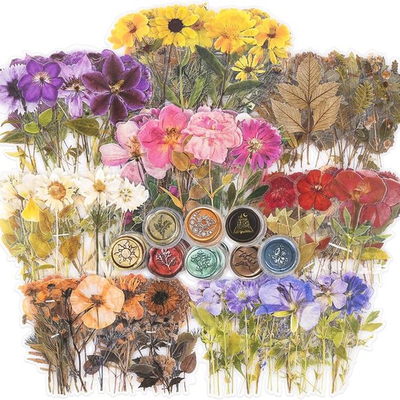 Flower Themed Stickers Set (320 Pieces) Dried Flowers Resin Stickers Decals Flor - Picture 1 of 4